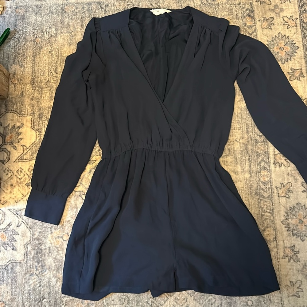 BCBG Generation deep navy long sleeve deep v criss cross shorts romper